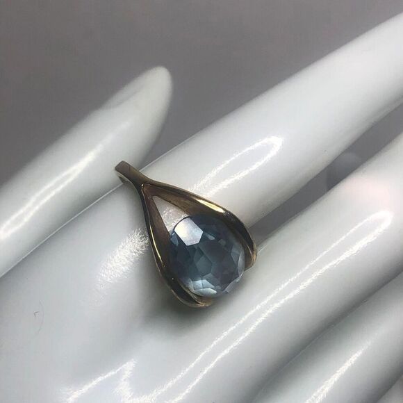 1593 Joseph Esposito Oval faux aquamarine Moderinst 14kt gold Plated ring sz 9 - Picture 2 of 3